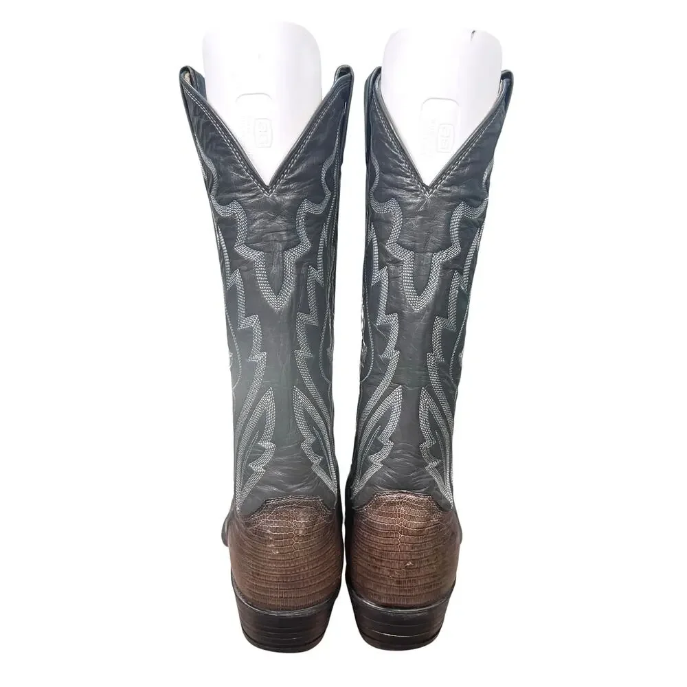 Vintage Justin Men's Brown Teju Lizard Skin Cowboy Boots Size 9.5 D